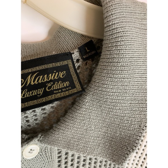 MASSIVE Luxury Edition Vented SS Luxury Fashion Button Cotton Green  Men's L NWT - Picture 3 of 5